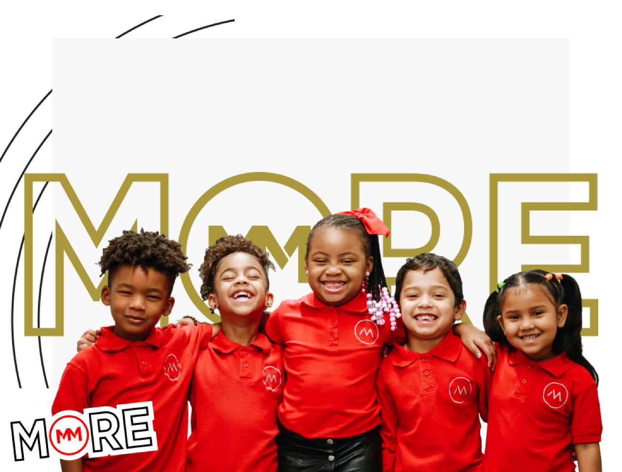 5 children together wearing red Movement Mortgage shirts