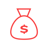 Red outlined money bag icon