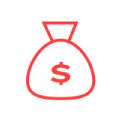 Red-outlined money bag icon with USD symbol