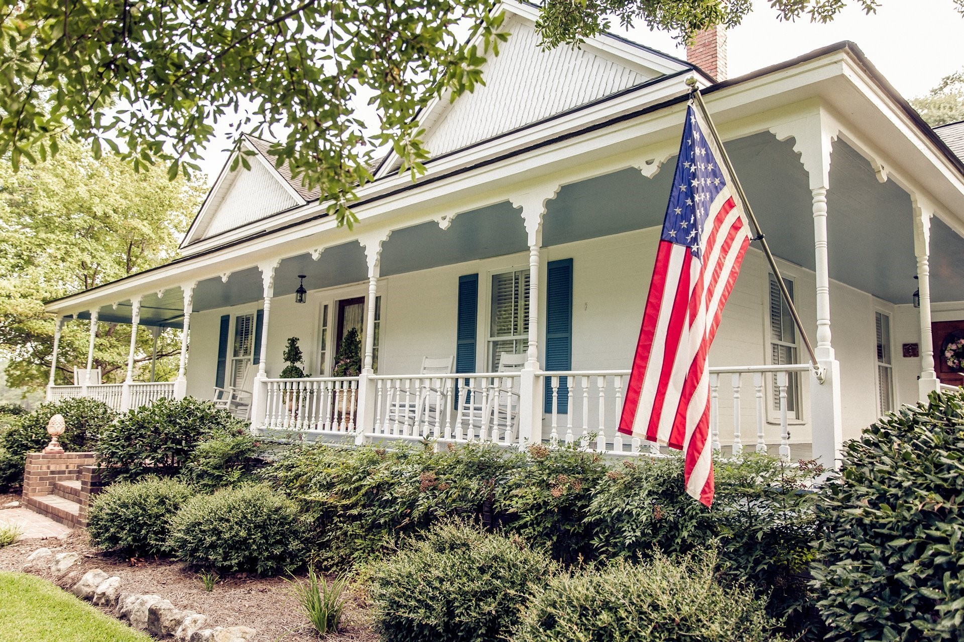 veterans, house, flag, porch