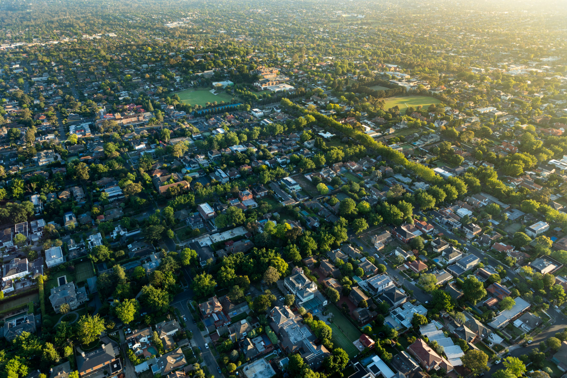 Melbourne suburb in the sunrise