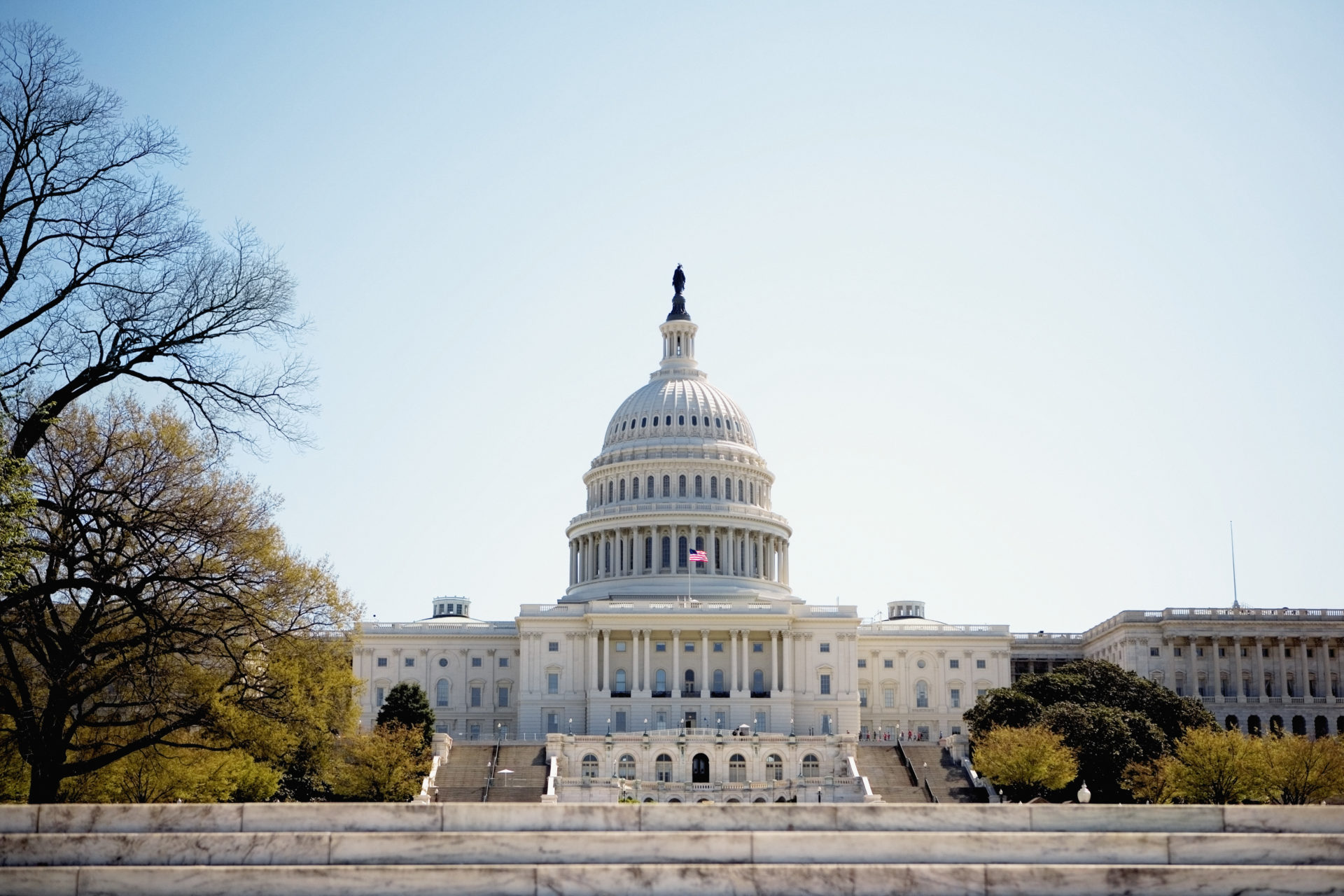 Low angle view of United States Capitol Building, Washington DC, USA