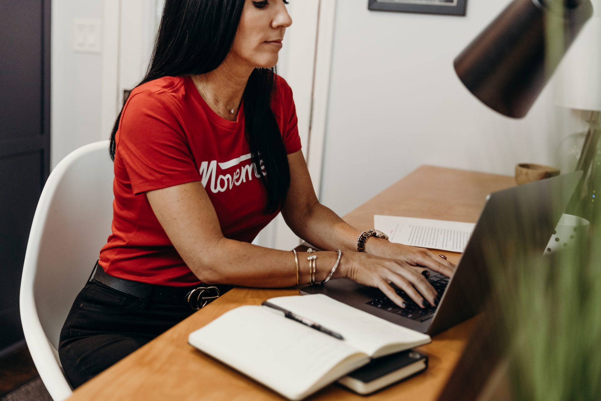 Movement employee work from home on her laptop