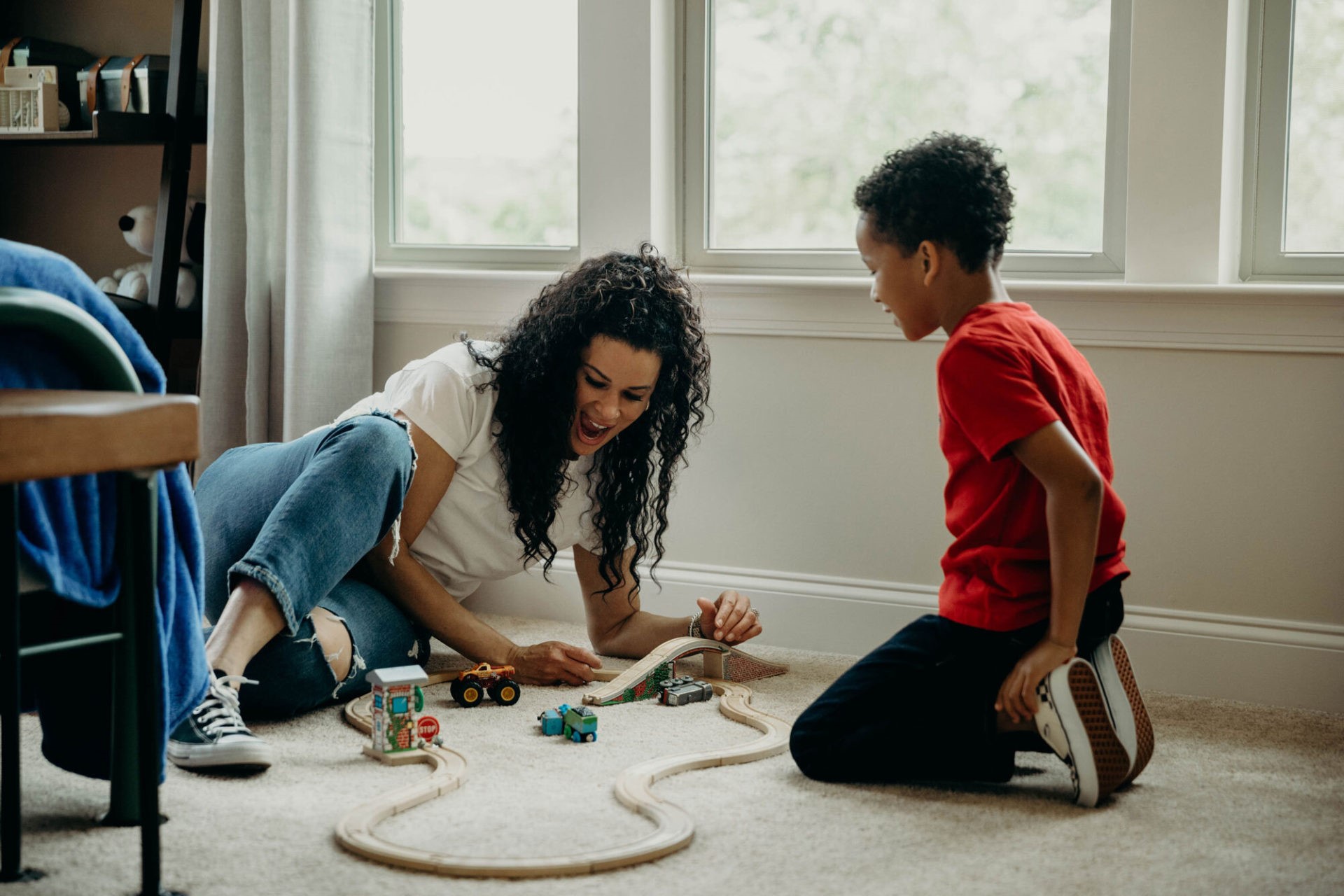 Mom and son playing