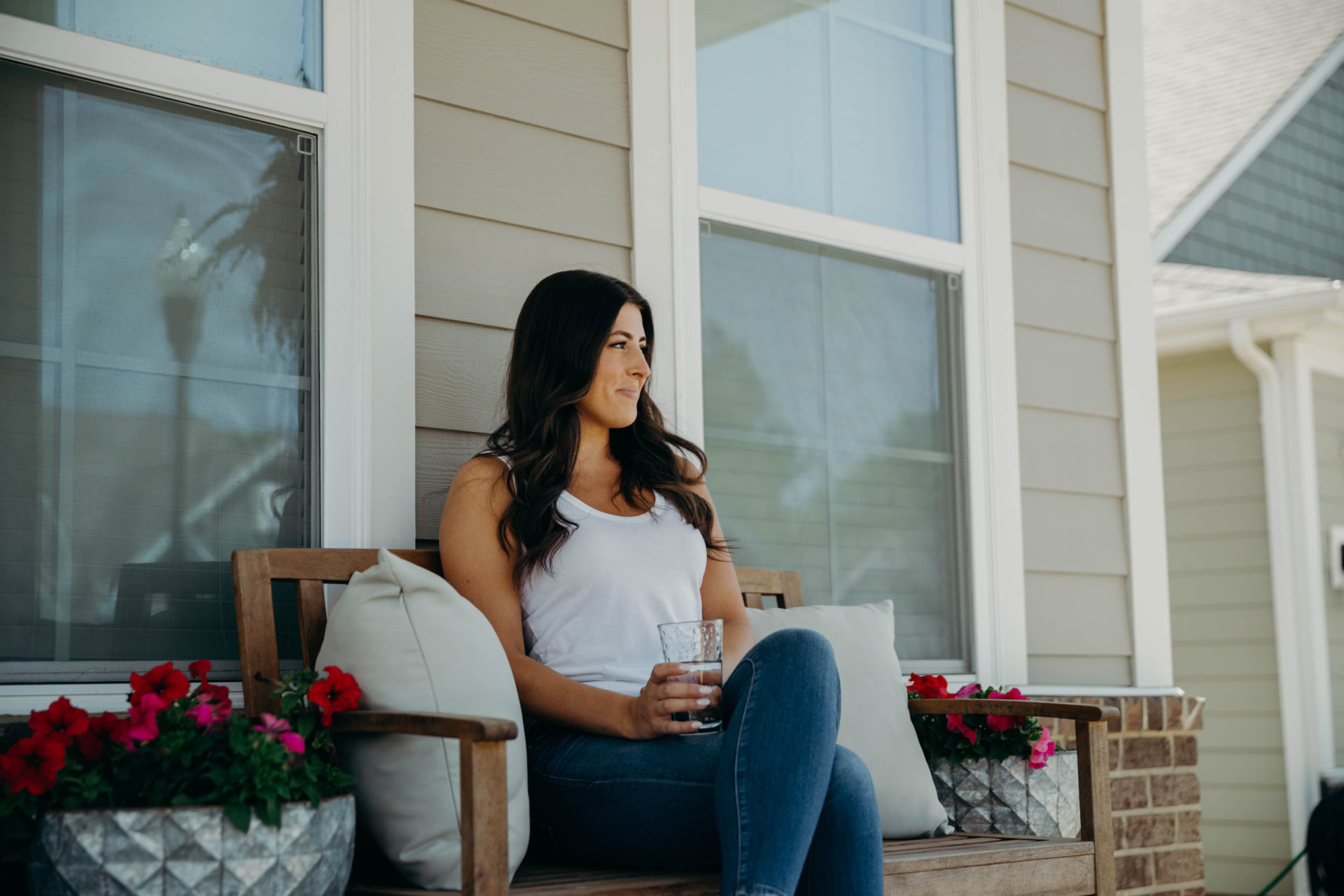 Woman on her front porch