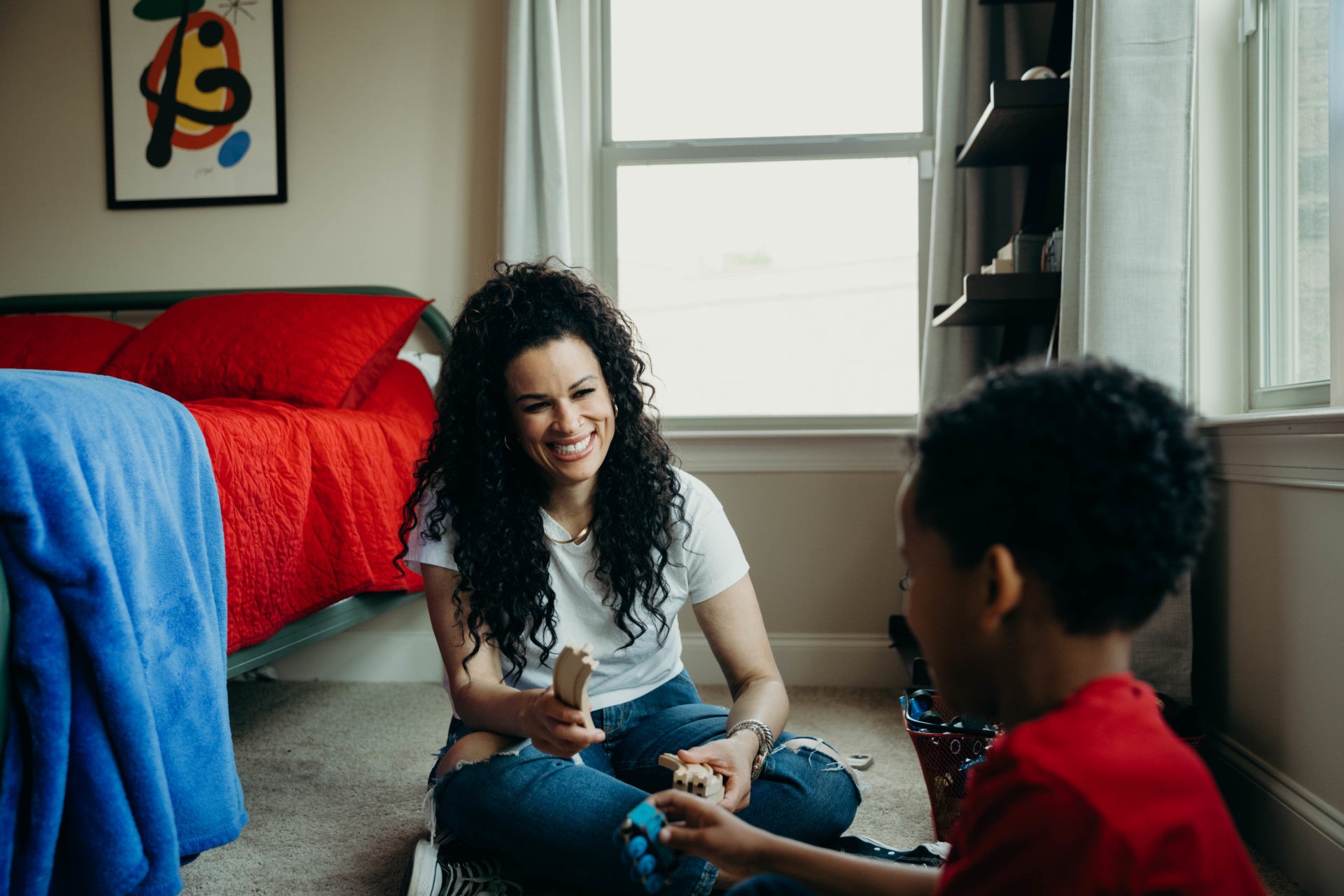 Mom and son playing