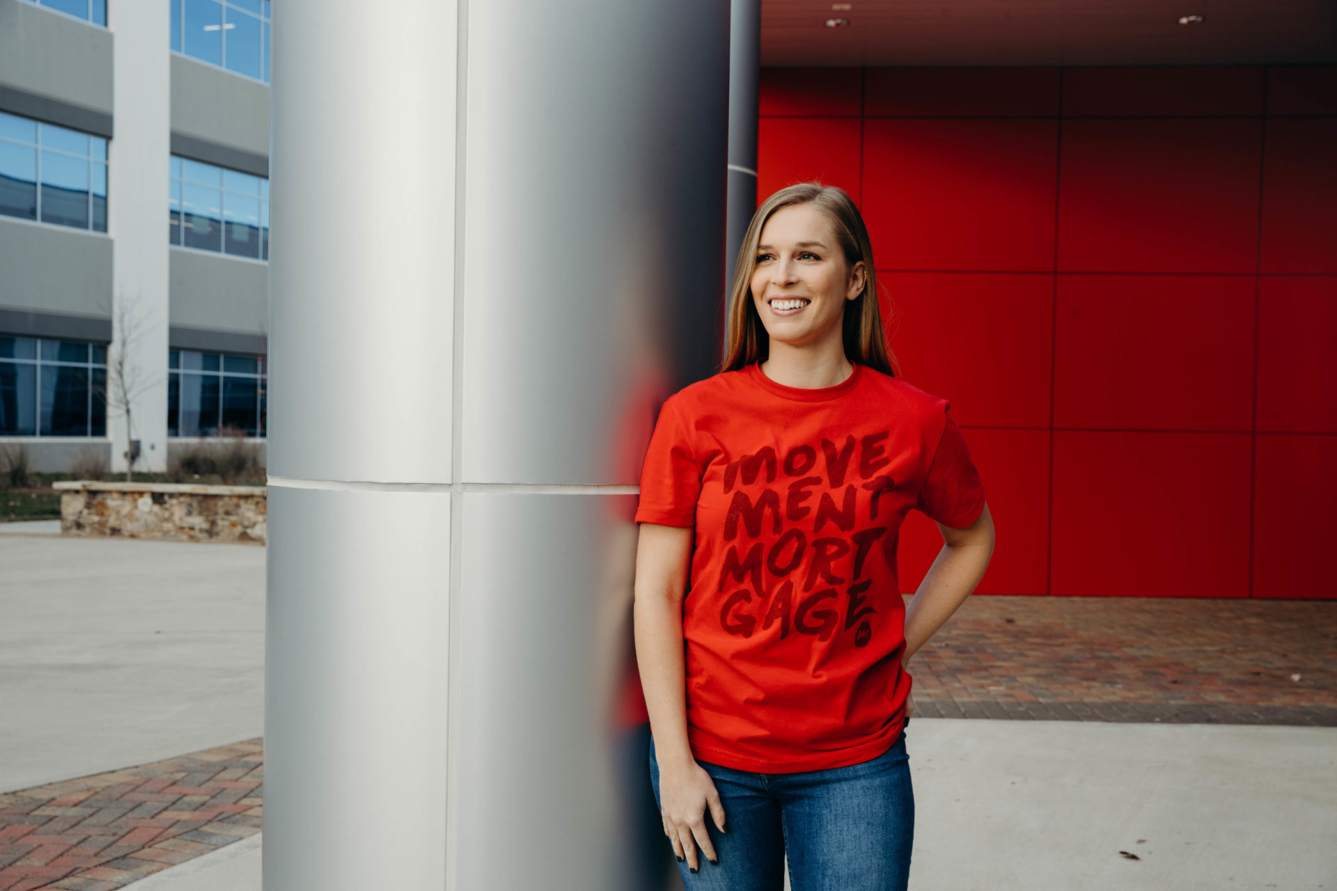 Modeling red Movement T-shirt