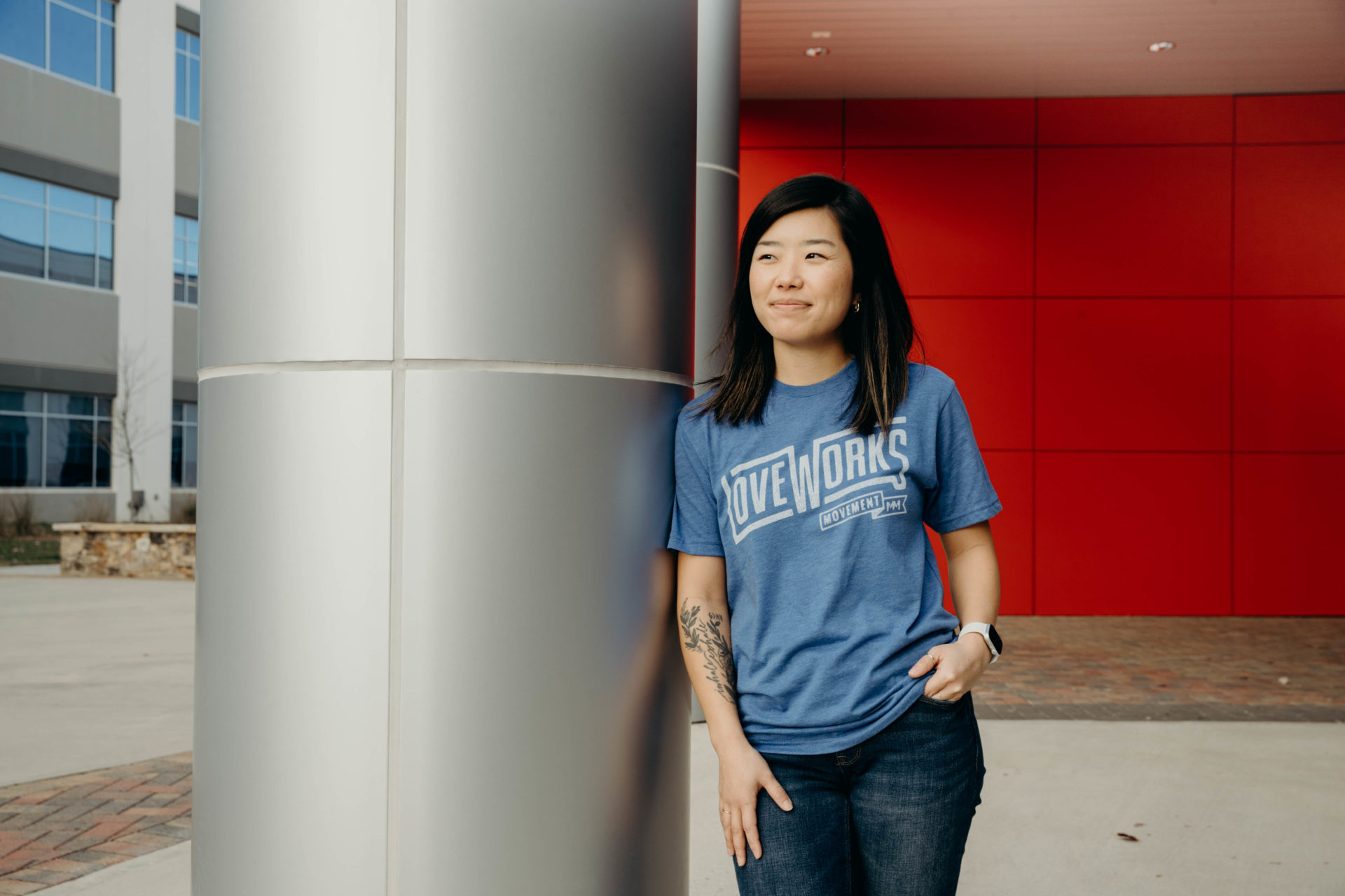 Young asian woman wearing loveworks tshirt