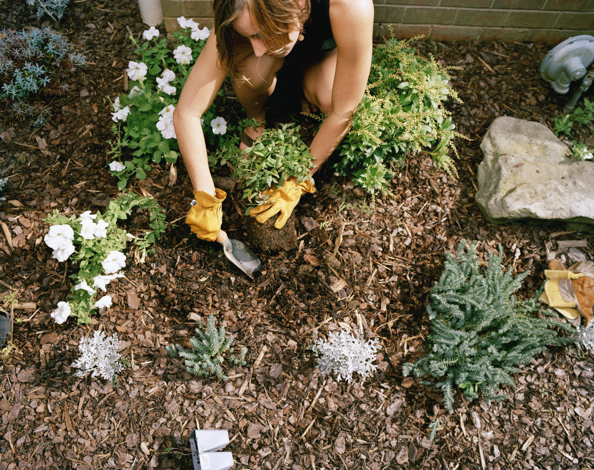 Woman tending to garden