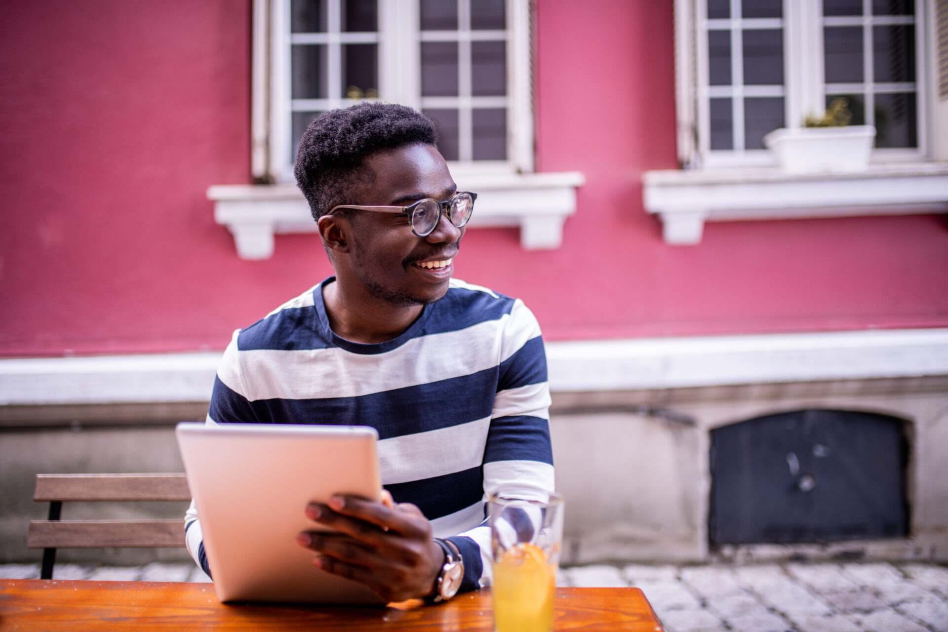 Young man using digital tablet