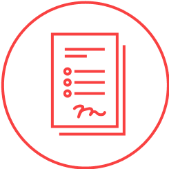 Red-outlined icon of a document