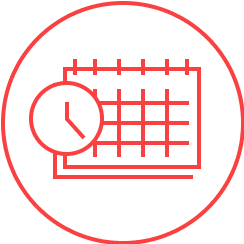 Red-outlined icon of a calendar