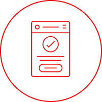 Red phone inside circle with a check