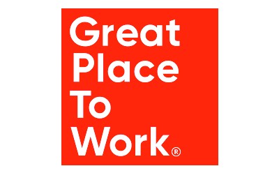 Red square with white text that says "great-place-to-work"